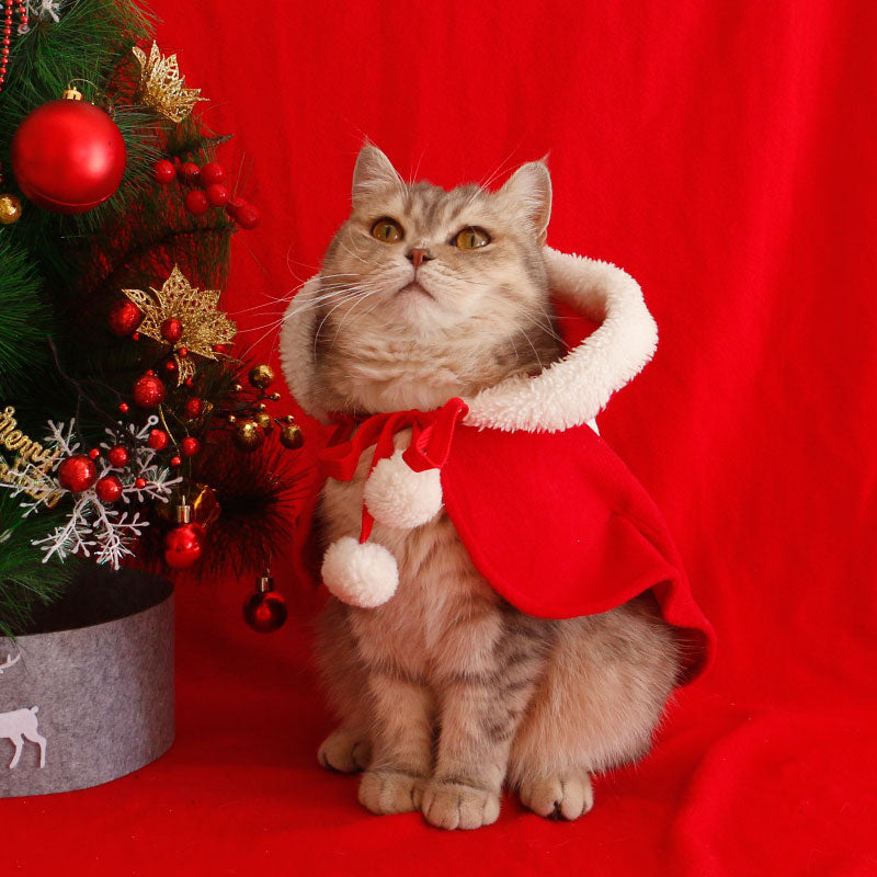 Christmas Pet Cloak with Hat Red Santa Poncho Cape for Cat and Puppy