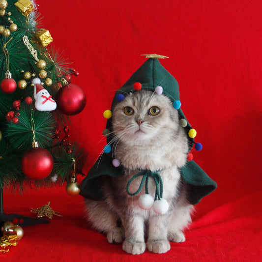 Christmas Pet Cloak with Star and Pompoms Decor for Cat and Puppy