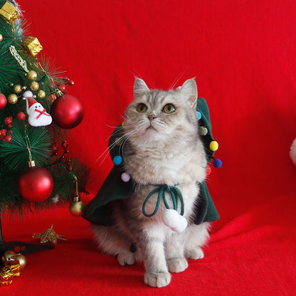 Christmas Pet Cloak with Star and Pompoms Decor for Cat and Puppy