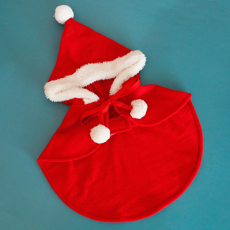 Christmas Pet Cloak with Hat Red Santa Poncho Cape for Cat and Puppy