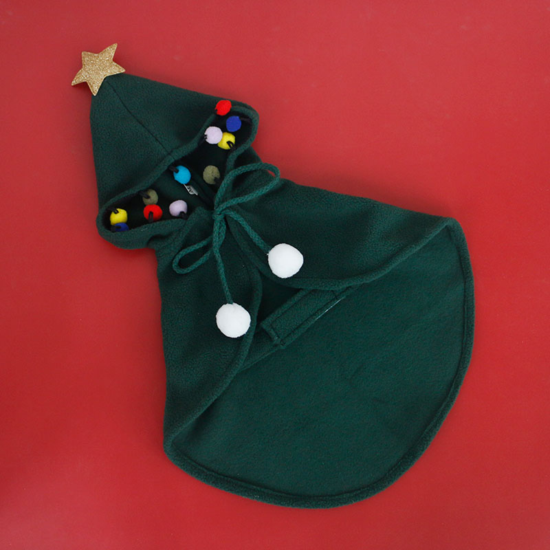 Christmas Pet Cloak with Star and Pompoms Decor for Cat and Puppy