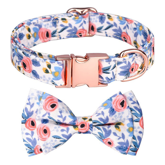 Blue Flower Dog Bow Tie & Collar