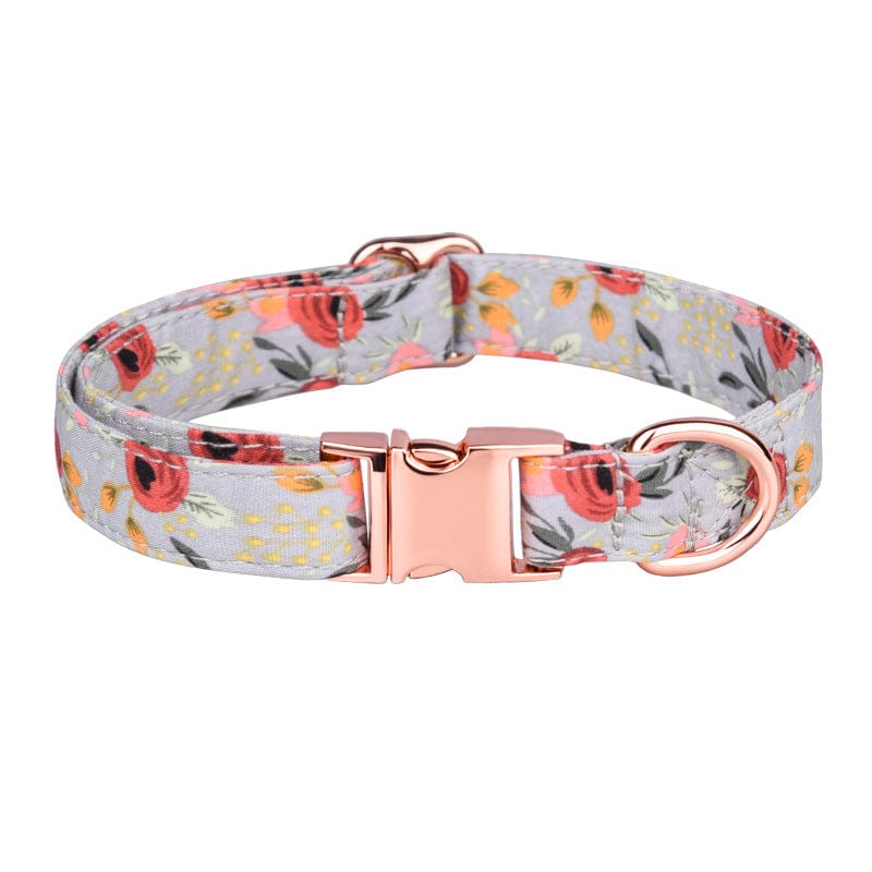 Gray Flower Dog Bow Tie & Collar