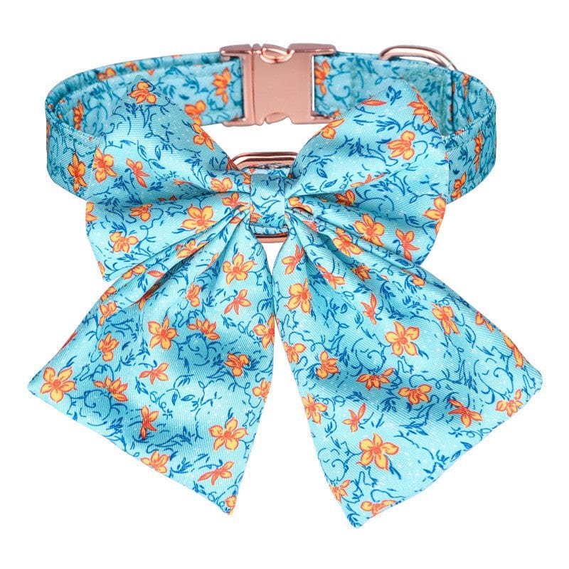 Lake Blue Flower Dog Bow Tie & Collar