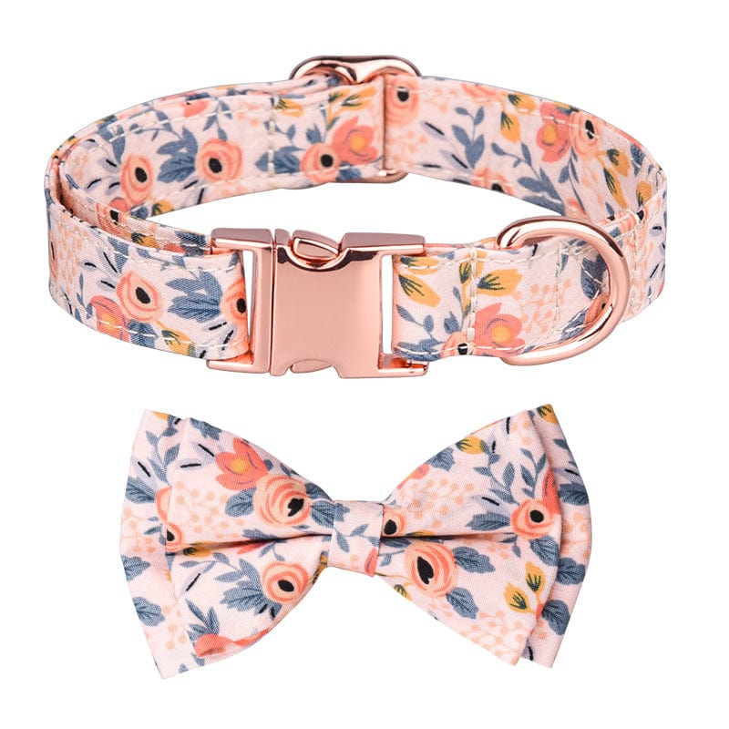 Pink Flower Dog Bow Tie & Collar