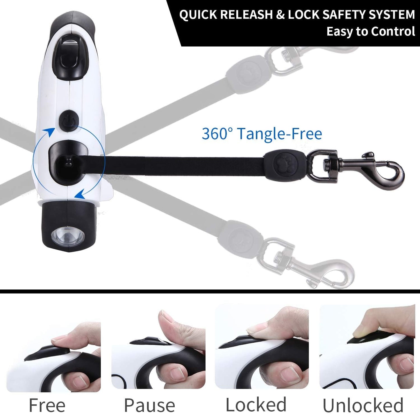 Retractable Leash with LED Flashlight